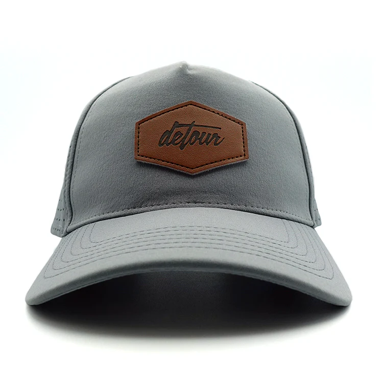 Gray Leather Patch Snapback Hat - Image 5