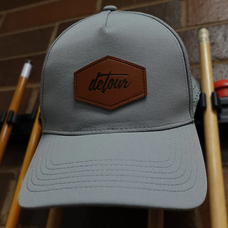 XL Gray Leather Patch Snapback Hat - Image 3